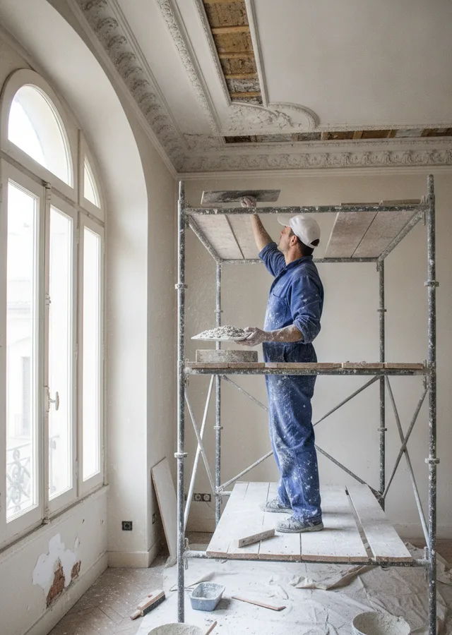 Plâtrier-plaquiste au travail à Toulouse